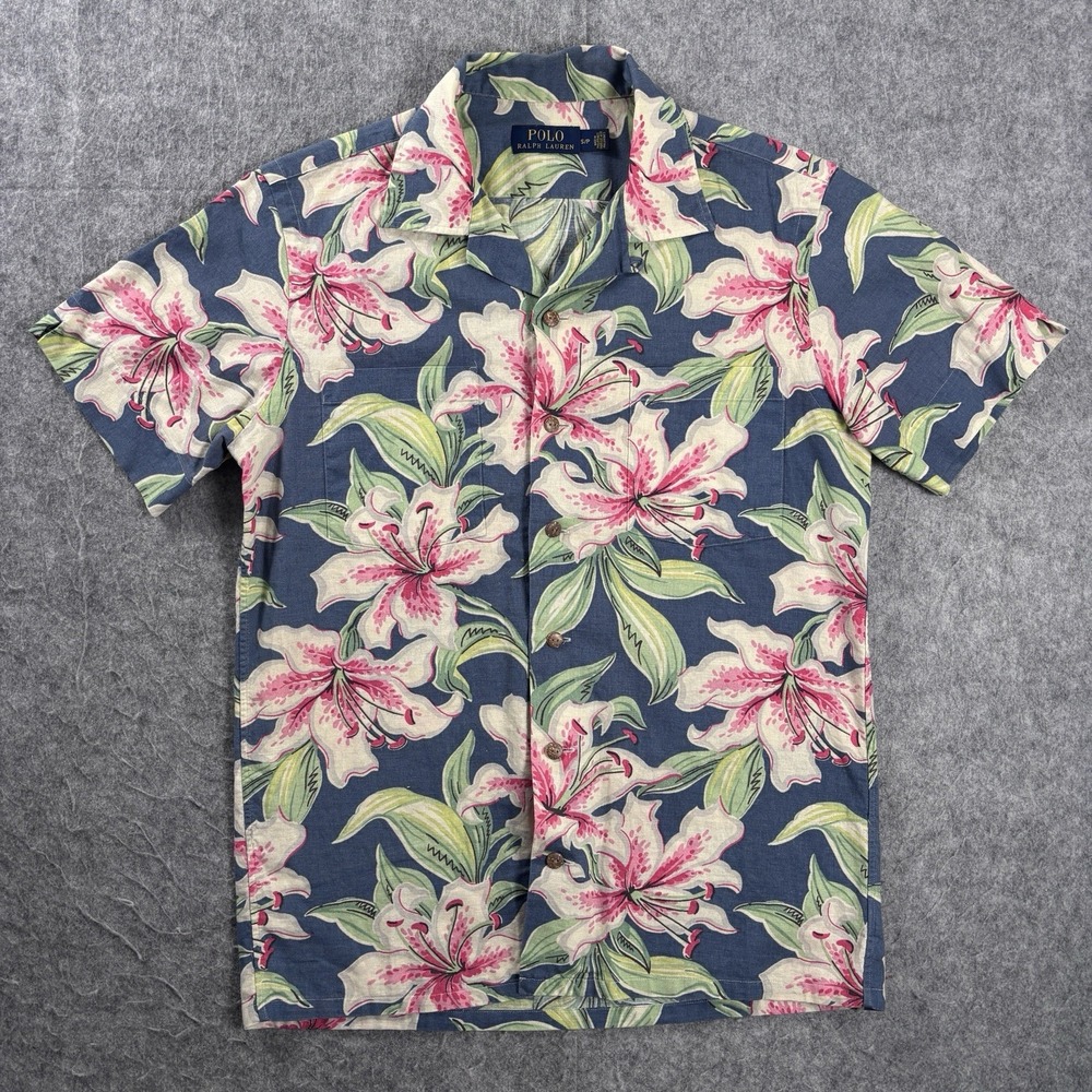 Polo Ralph Lauren Hawaiian Shirt Mens S Floral Linen Blend Loop Collar Caldwell